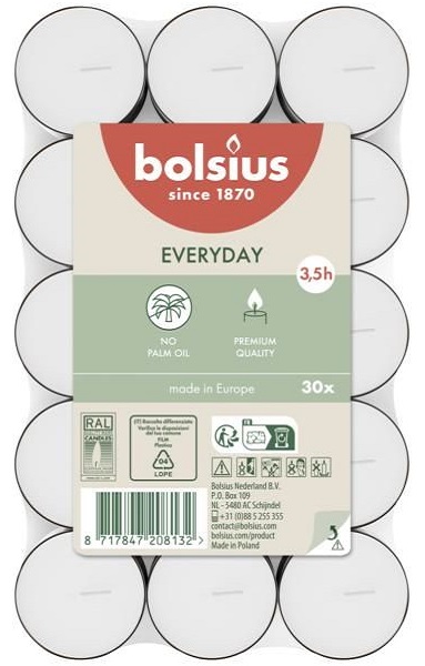 Bolsius Everyday podgrzewacze białe bezzapachowe 3,5h w stosie 30 sztuk