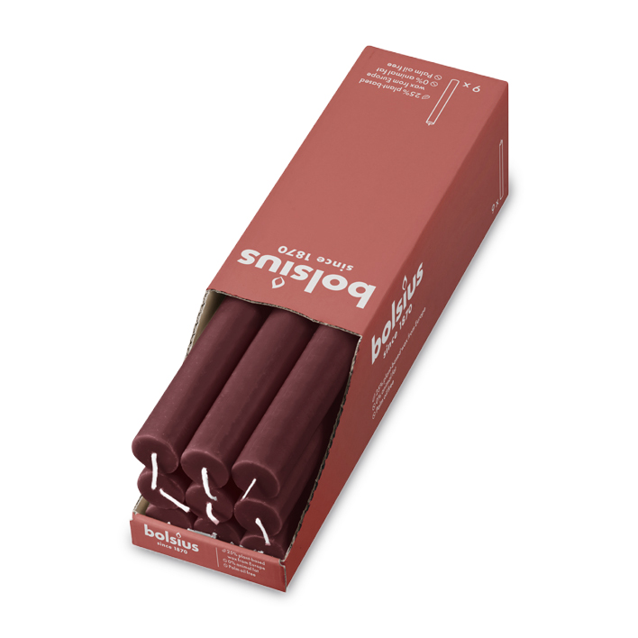 Bolsius Rustic Aksamitna Czerwień świeca stołowa 270/23mm - 9 sztuk