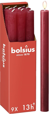 Bolsius Rustic Delikatna Czerwień świeca stołowa 270/23mm - 9 sztuk