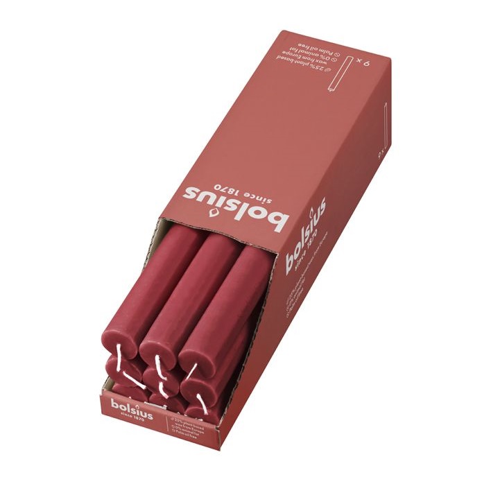 Bolsius Rustic Delikatna Czerwień świeca stołowa 270/23mm - 9 sztuk