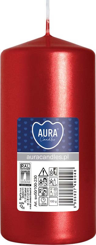 Bispol Aura sw50/100-230 Czerwony Metalik świeca walec 5x10cm - 20 godzin