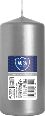 Bispol Aura sw50/100-271 Srebrny Metalik świeca walec 5x10cm - 20 godzin