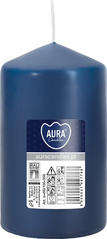 Bispol Aura sw60/100-056 Granatowa świeca walec 6x10cm - 30 godzin
