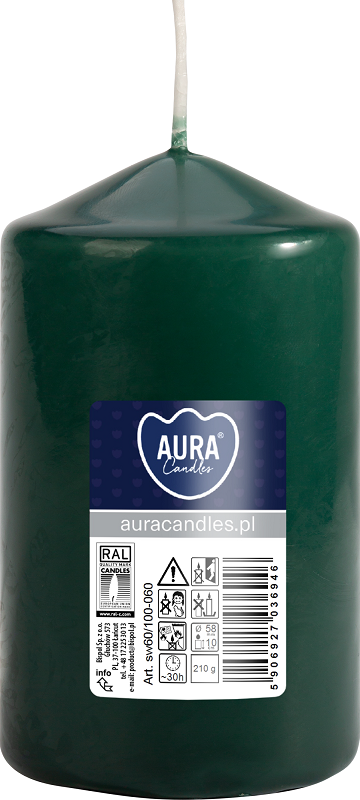 Bispol Aura sw60/100-060 Butelkowa Zieleń świeca walec 6x10cm - 30 godzin
