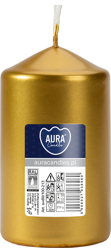 Bispol Aura sw60/100-213 Złoty Metalik świeca walec 6x10cm - 30 godzin