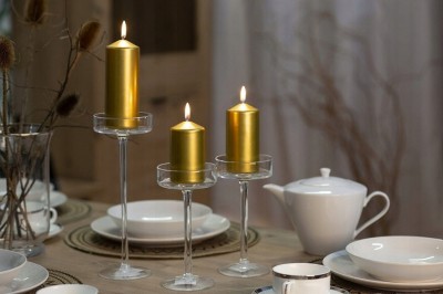 Bispol Aura sw60/150-271 Srebrny Metalik świeca walec 6x15cm - 48 godzin