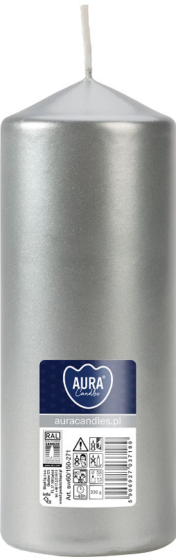 Bispol Aura sw60/150-271 Srebrny Metalik świeca walec 6x15cm - 48 godzin