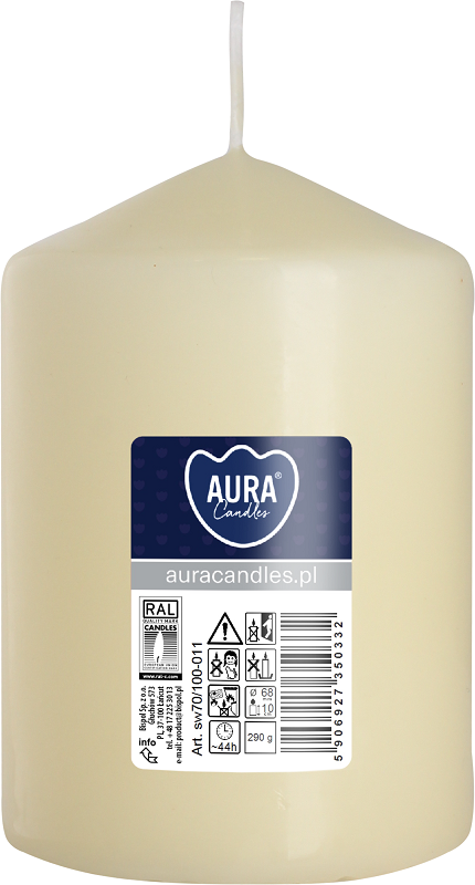 Bispol Aura sw70/100-011 Ecru świeca walec 7x10cm - 44 godziny