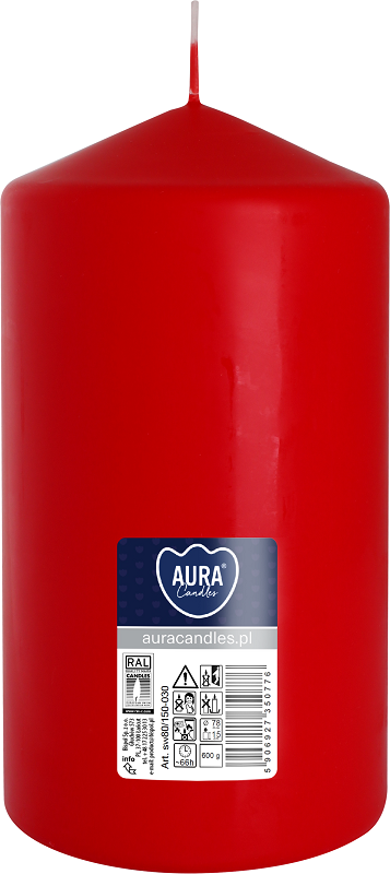 Bispol Aura sw80/150-030 Czerwona świeca walec 8x15cm - 66 godzin