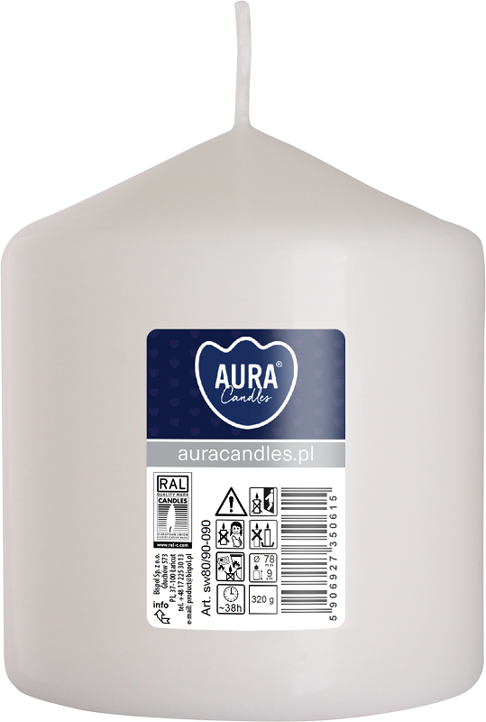 Bispol Aura sw80/90-030 Biała świeca walec 8x9cm - 38 godzin