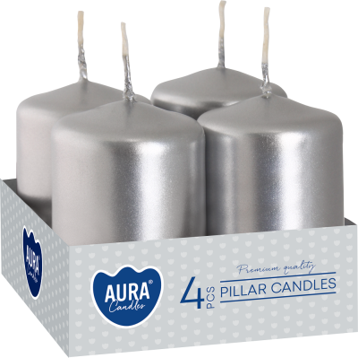 Bispol Aura sw40/60-271 Srebrny Metalik świece wotywne - 4 sztuki
