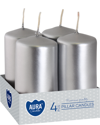 Bispol Aura sw40/80-271 Srebrny Metalik świece wotywne 4x8cm - 4 sztuki