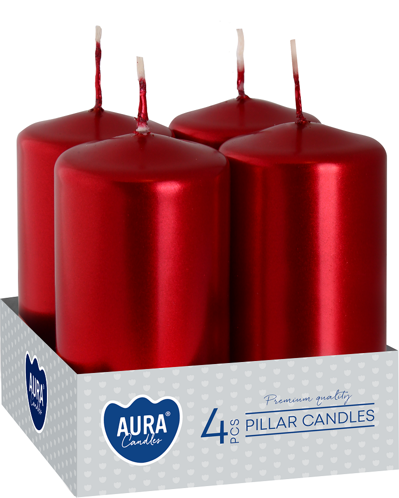 Bispol Aura sw40/80-230 Czerwony Metalik świece wotywne 4x8cm - 4 sztuki