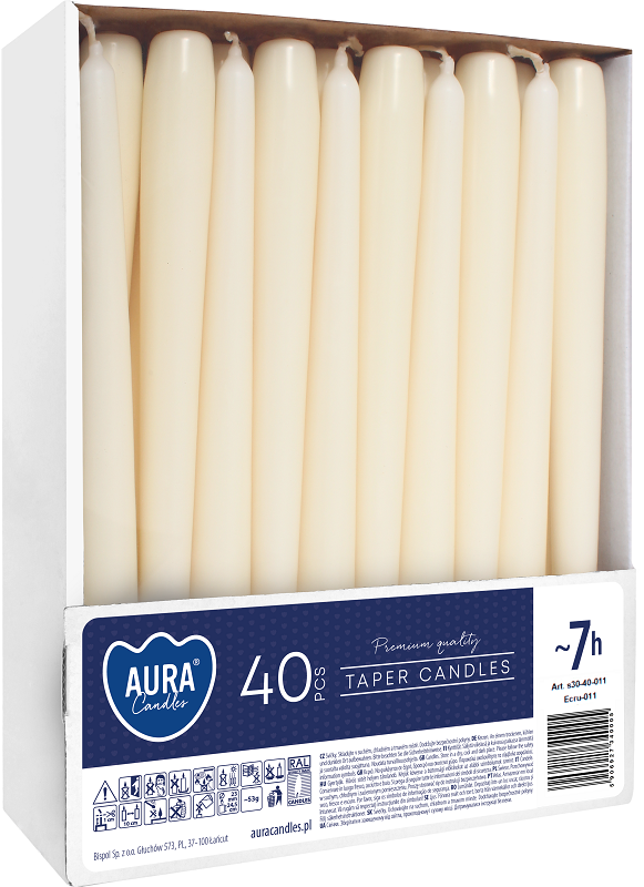 Bispol Aura s30-40-011 ECRU świeca stołowa stożek - 40 sztuk