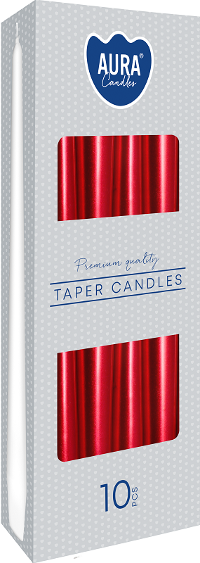 Bispol Aura s30-230 CZERWONY METALIK świeca stołowa stożek - 10 sztuk