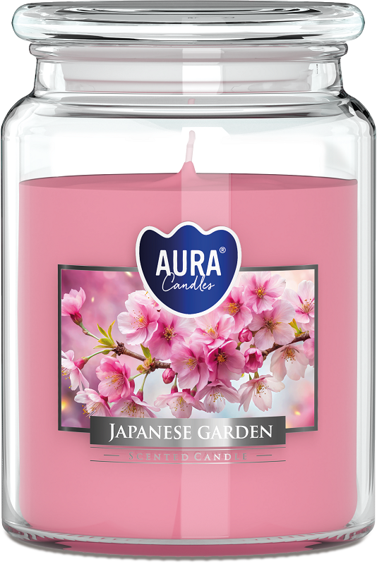 Bispol Aura snd99-476 Japoński Ogród duża świeca zapachowa w słoju z wieczkiem 100h