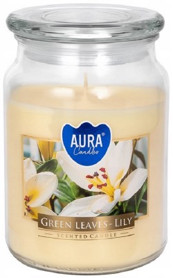 Bispol Aura snd99-354 Zielone Liście - Lilia duża świeca zapachowa w słoju z wieczkiem 100h
