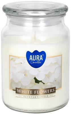 Bispol Aura snd99-179 Białe Kwiaty duża świeca zapachowa w słoju z wieczkiem 100h