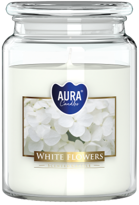 Bispol Aura snd99-179 Białe Kwiaty duża świeca zapachowa w słoju z wieczkiem 100h