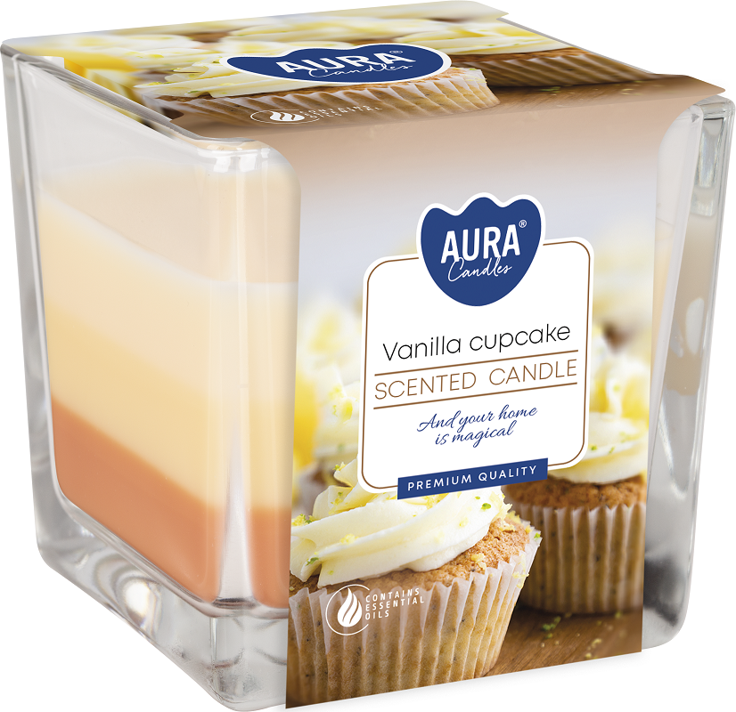 Bispol Aura snk80-202 CIASTECZKO WANILIOWE trójkolorowa świeca zapachowa w szkle - 32H