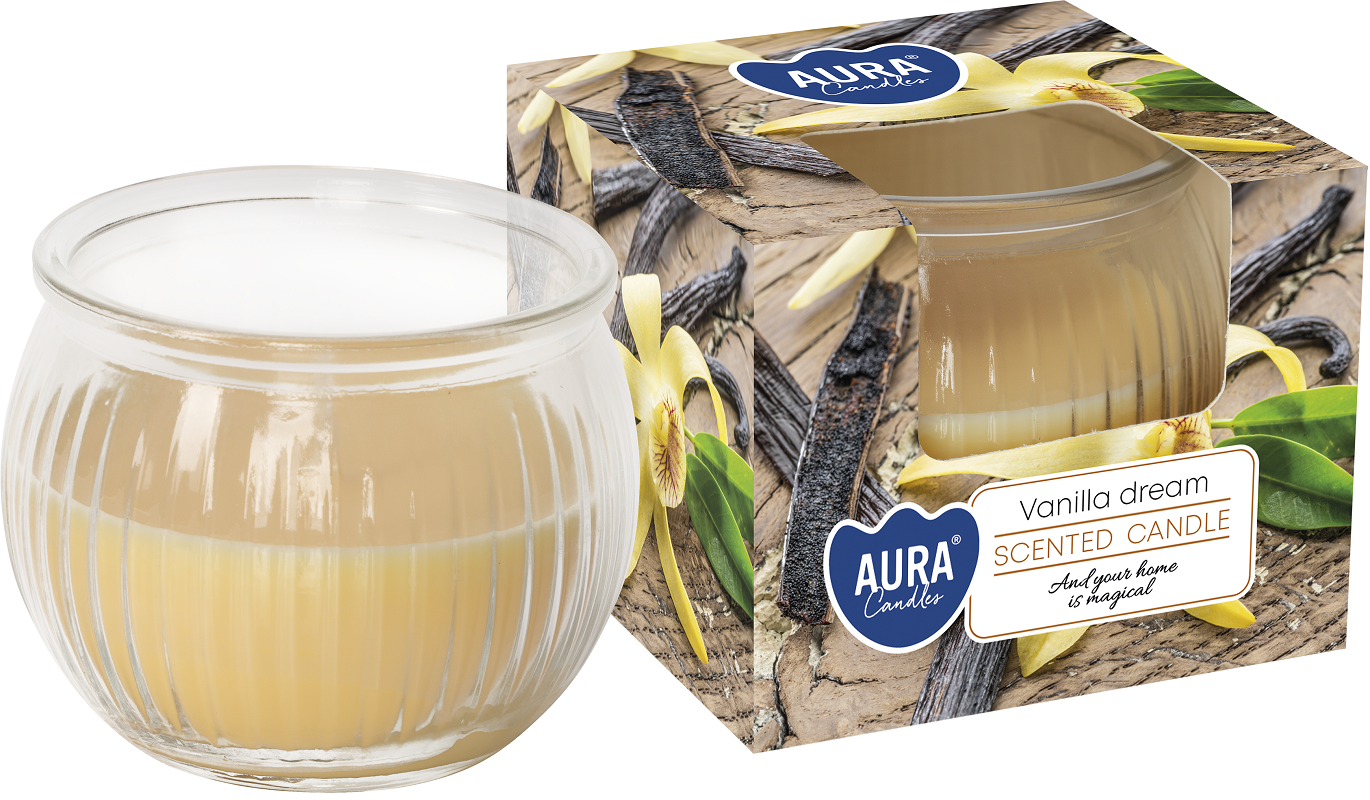 Bispol Aura sn69-349 WANILIOWE MARZENIE świeca zapachowa w karbowanym szkle - 18h