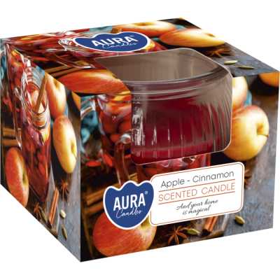 Bispol Aura sn69-87 JABŁKO - CYNAMON świeca zapachowa w karbowanym szkle - 18h