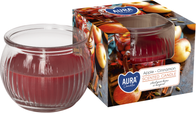 Bispol Aura sn69-87 JABŁKO - CYNAMON świeca zapachowa w karbowanym szkle - 18h