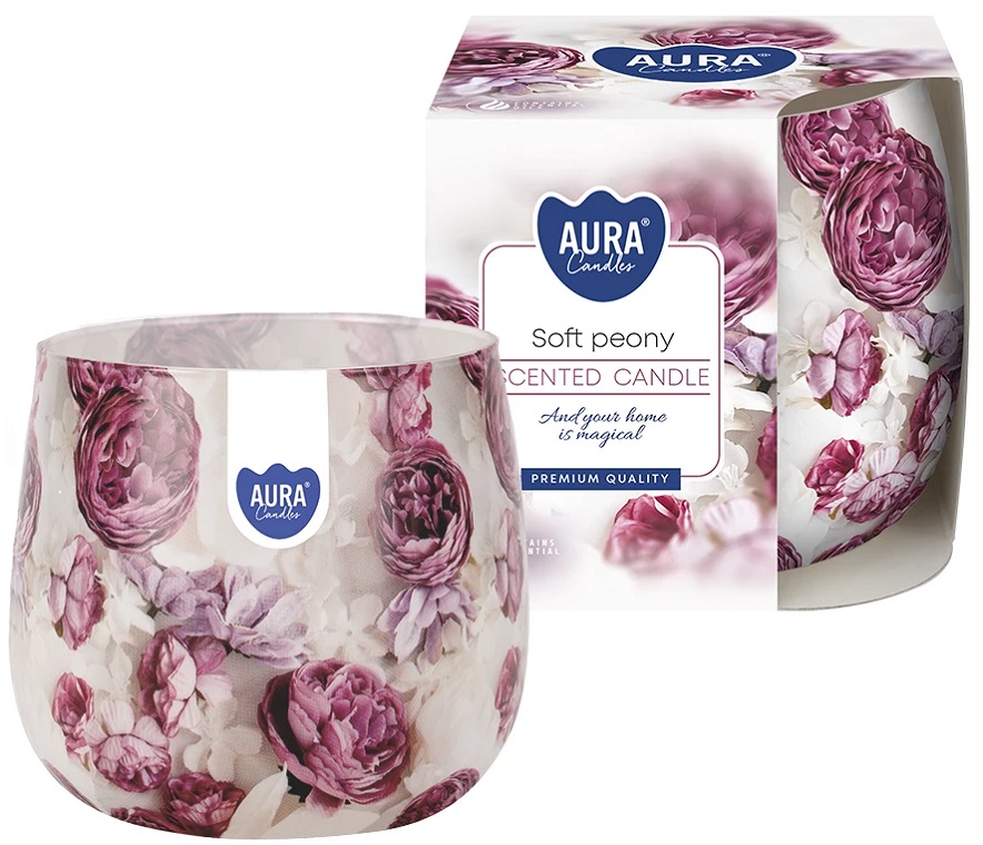 Bispol Aura sn71s-62 DELIKATNA PIWONIA świeca zapachowa w szkle z wzorem - 20h