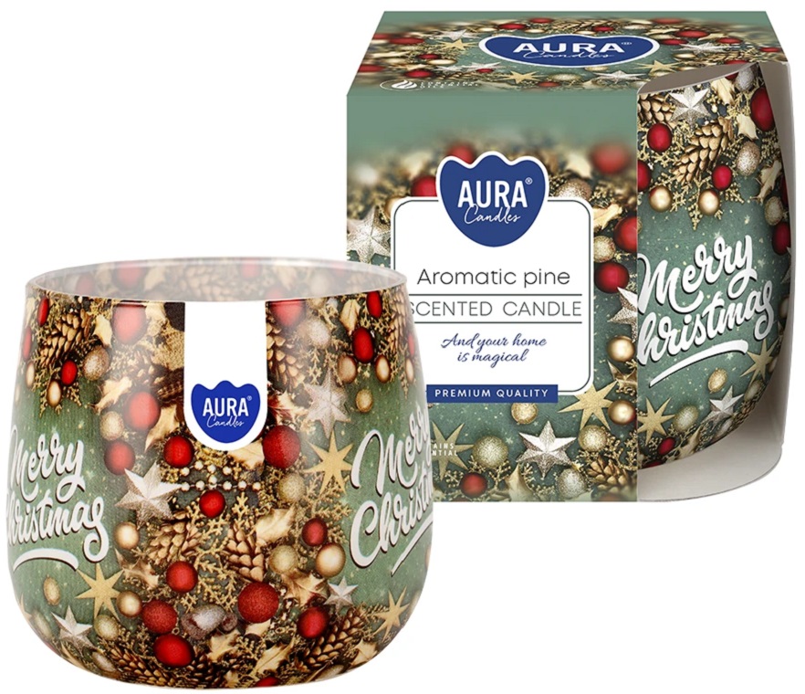 Bispol Aura sn71s-63 PACHNĄCA SOSNA świeca zapachowa w szkle z wzorem - 20h