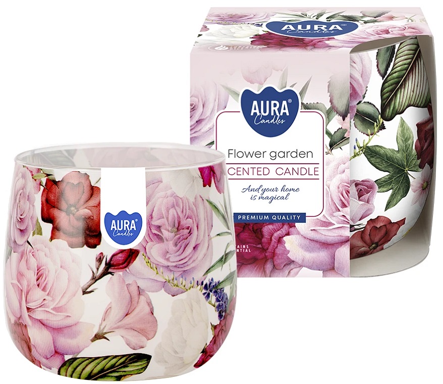 Bispol Aura sn71s-58 KWIATOWY OGRÓD świeca zapachowa w szkle z wzorem - 20h