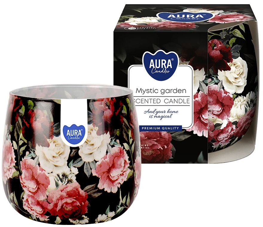 Bispol Aura sn71s-50 MISTYCZNY OGRÓD świeca zapachowa w szkle z wzorem - 20h