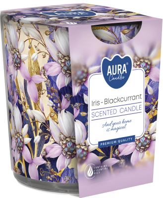 Bispol Aura sn72s-59 IRYS - CZARNA PORZECZKA świeca zapachowa w prostym szkle z wzorem - 22h