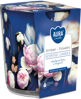 Bispol Aura sn72s-57 BURSZTYN i KWIATY świeca zapachowa w prostym szkle z wzorem - 22h