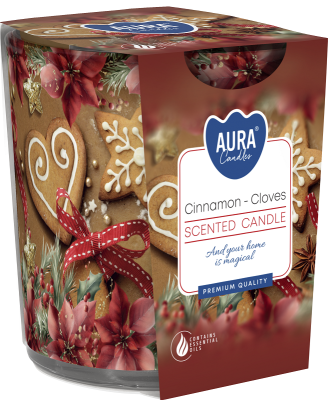 Bispol Aura sn72s-61 CYNAMON - GOŻDZIKI świeca zapachowa w prostym szkle z wzorem - 22h