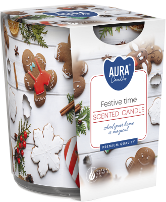 Bispol Aura sn72s-26 CZAS RADOŚCI świeca zapachowa w prostym szkle z wzorem - 22h