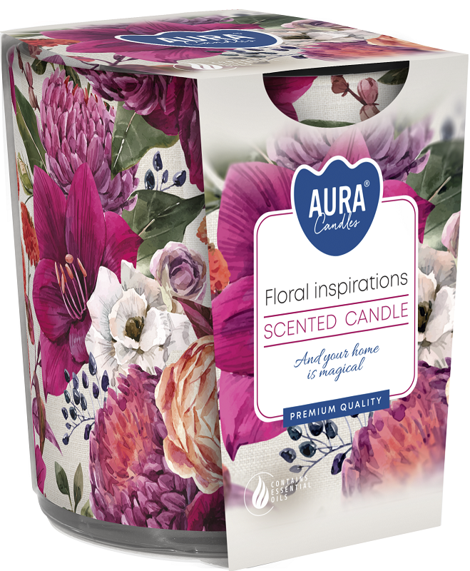 Bispol Aura sn72s-30 KWIATOWE INSPIRACJE świeca zapachowa w prostym szkle z wzorem - 22h