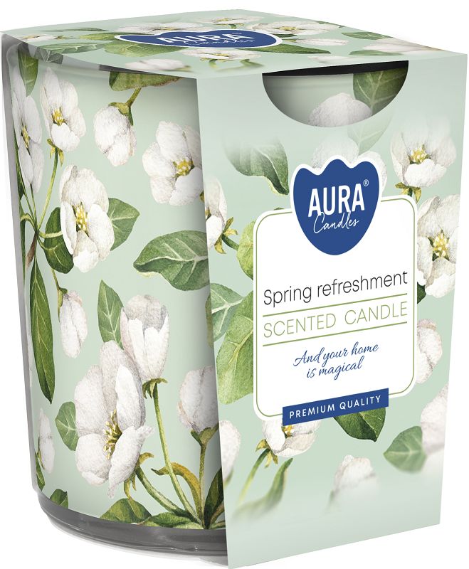 Bispol Aura sn72s-40 WIOSENNE ORZEŹWIENIE świeca zapachowa w prostym szkle z wzorem - 22h