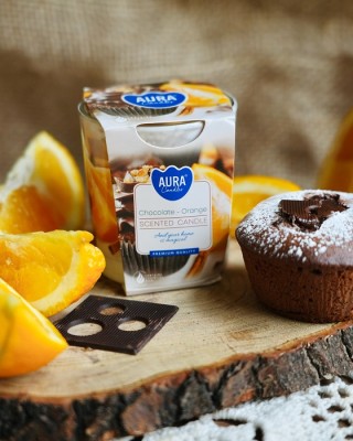 Bispol Aura sn72s-54 CZEKOLADA - POMARAŃCZA świeca zapachowa w prostym szkle z wzorem - 22h