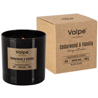 Bispol sn82-095-81 Valpe DRZEWO CEDROWE & WANILIA świeca zapachowa w szkle z drewnianym knotem - 34H