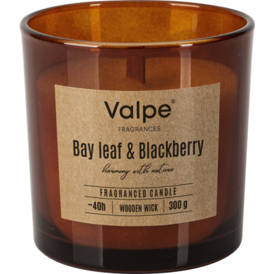 Bispol sn100-080-325 Valpe LIŚĆ LAUROWY & JEŻYNA świeca zapachowa w szkle z drewnianym knotem