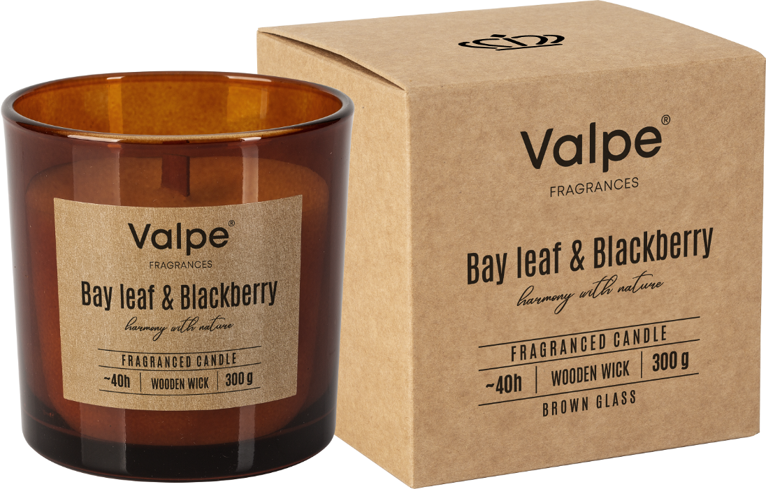 Bispol sn100-080-325 Valpe LIŚĆ LAUROWY & JEŻYNA świeca zapachowa w szkle z drewnianym knotem