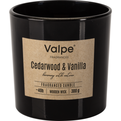 Bispol sn100-095-81 Valpe DRZEWO CEDROWE & WANILIA świeca zapachowa w szkle z drewnianym knotem