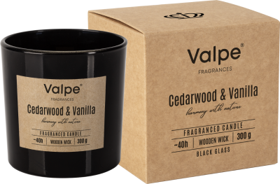 Bispol sn100-095-81 Valpe DRZEWO CEDROWE & WANILIA świeca zapachowa w szkle z drewnianym knotem