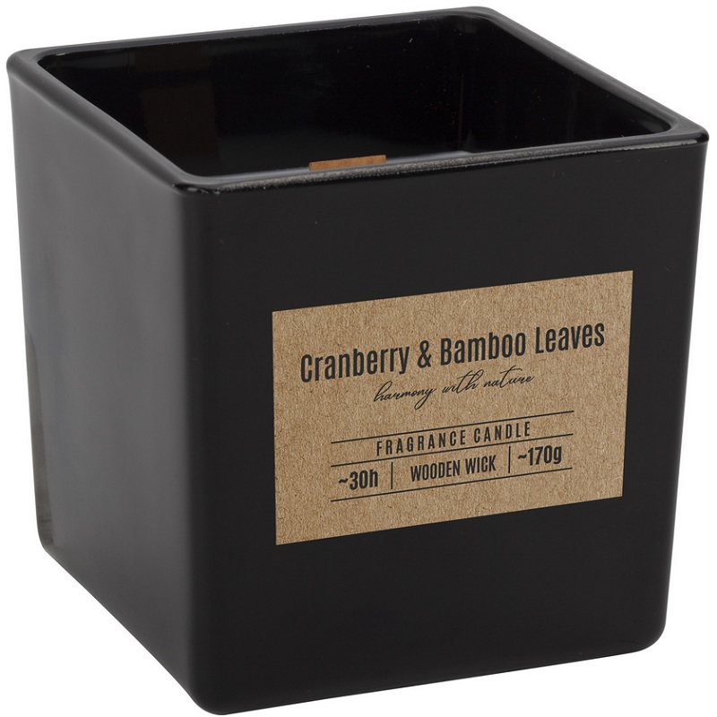 Bispol snk80-095-351 ŻURAWINA i LIŚCIE BAMBUSA świeca zapachowa w szkle z drewnianym knotem