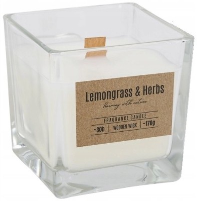 Bispol snk80-000-350 TRAWA CYTRYNOWA i ZIOŁA świeca zapachowa w szkle z drewnianym knotem