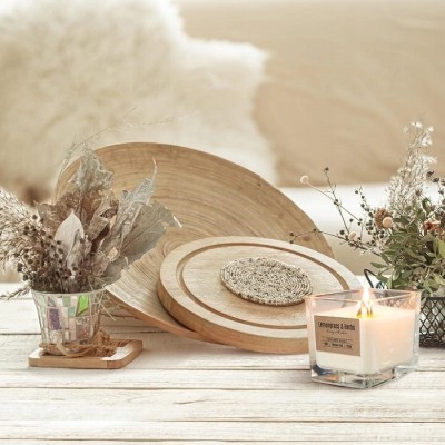 Bispol snk80-000-350 TRAWA CYTRYNOWA i ZIOŁA świeca zapachowa w szkle z drewnianym knotem