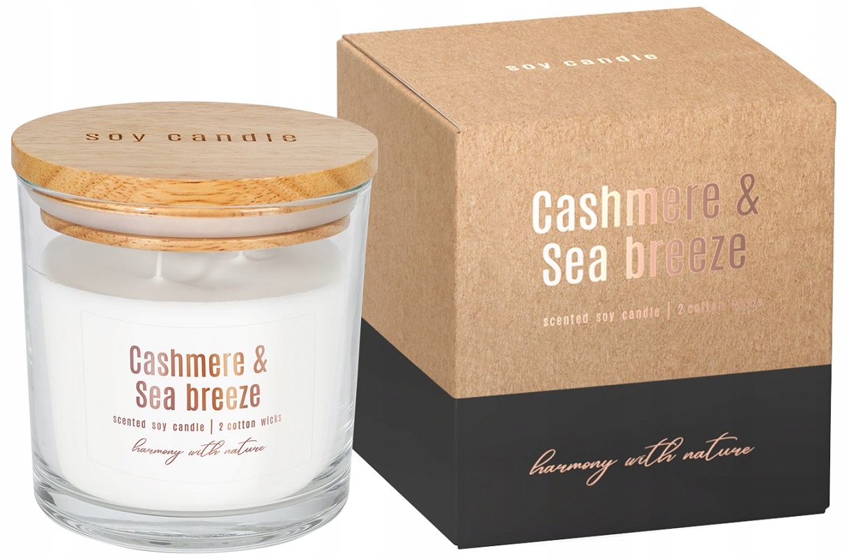 Bispol sn173-327 KASZMIR & BRYZA MORSKA sojowa świeca zapachowa w szkle z dwoma knotami - 40h