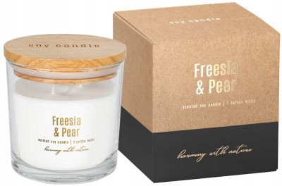 Bispol sn173-326 FREZJA & GRUSZKA sojowa świeca zapachowa w szkle z dwoma knotami - 40h