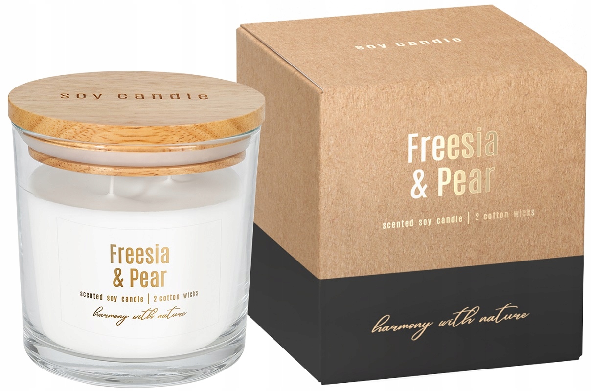 Bispol sn173-326 FREZJA & GRUSZKA sojowa świeca zapachowa w szkle z dwoma knotami - 40h