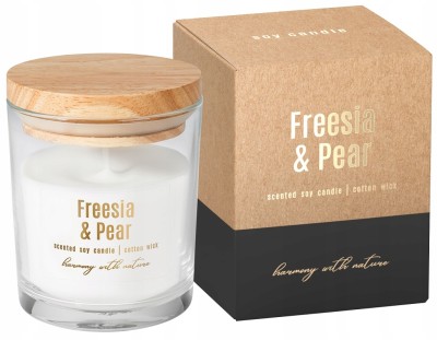 Bispol sn73-326 FREZJA & GRUSZKA sojowa świeca zapachowa w szkle - 28h